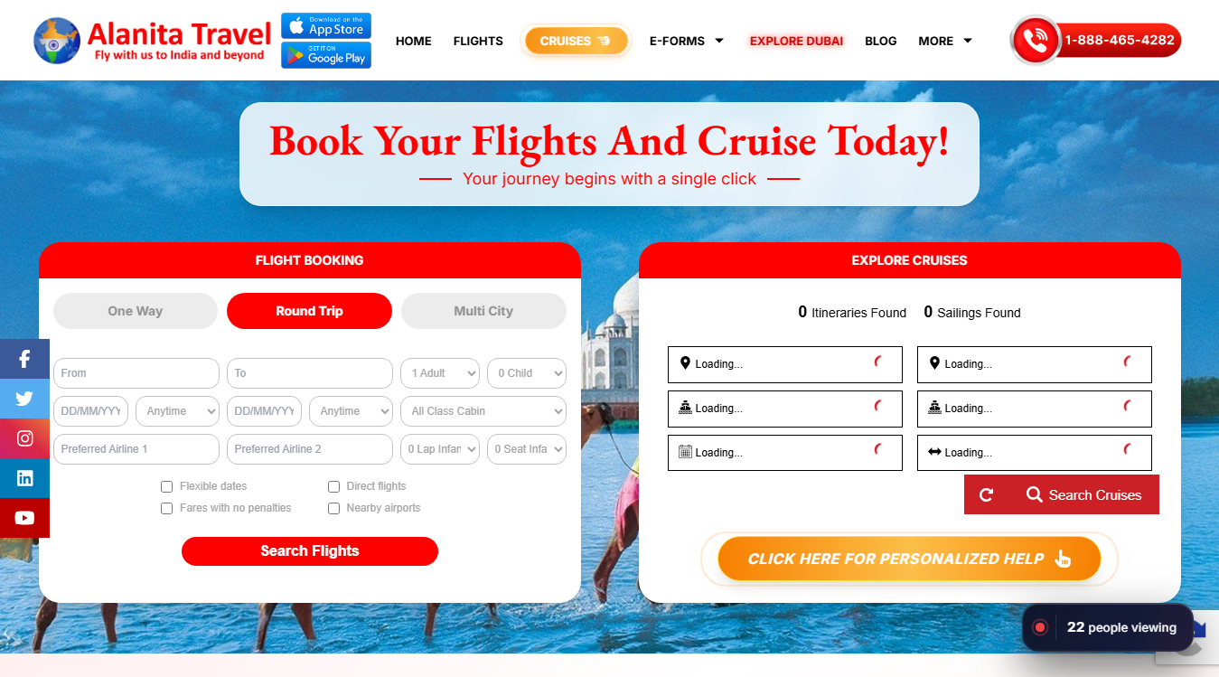 Website screenshot for Alanita Travel