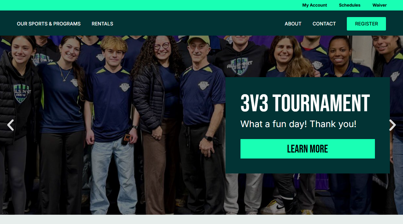 Website screenshot for Allsport Arena