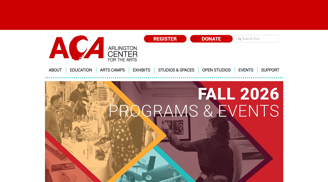 Website screenshot for Arlington Center for the Arts