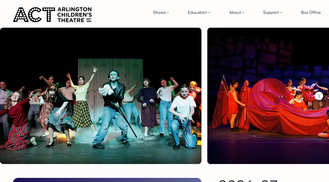 Website screenshot for Arlington Children's Theatre