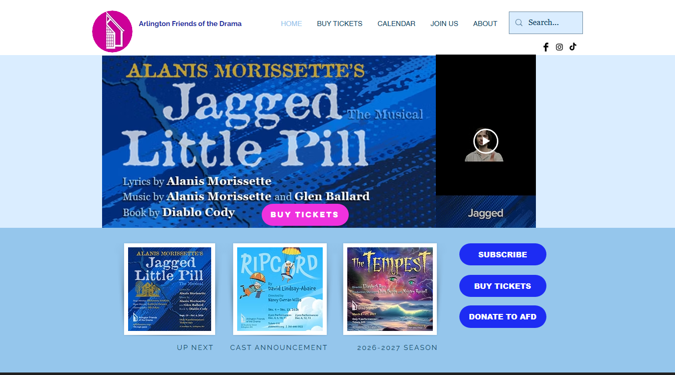 Website screenshot for Arlington Friends of the Drama