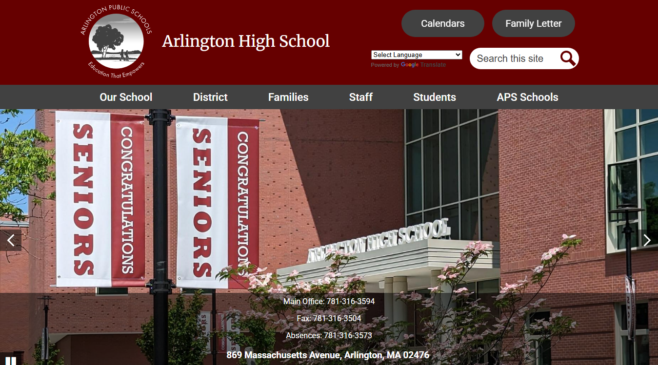 Website screenshot for Arlington High School