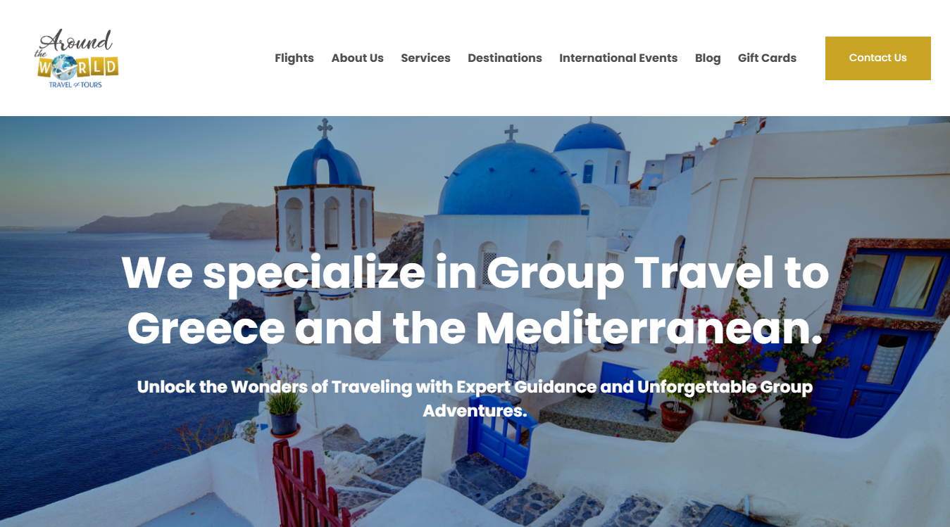 Website screenshot for Around the World Travel and Tours