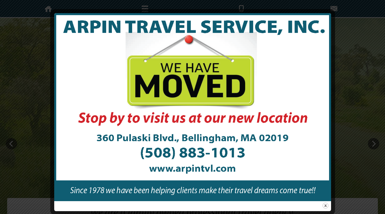 Website screenshot for Arpin Travel Services