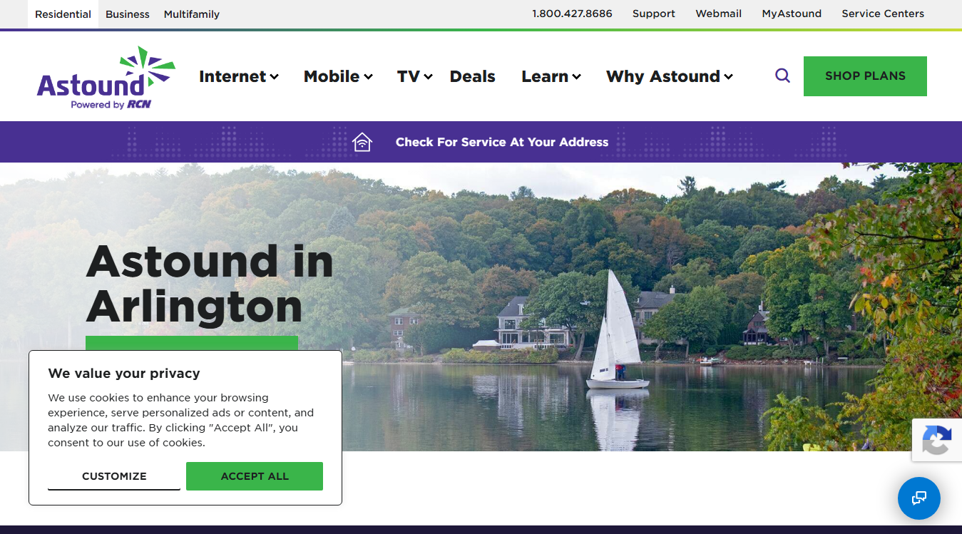 Website screenshot for Astound | Arlington