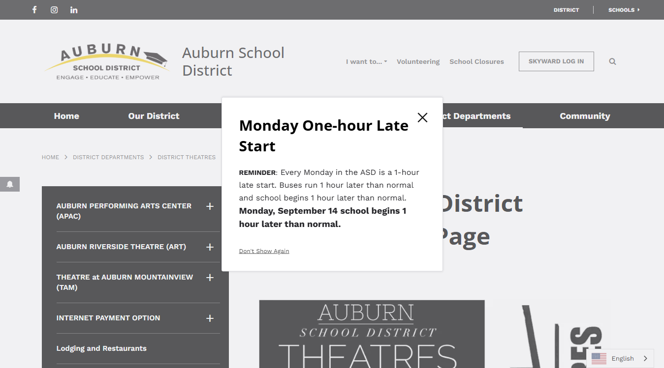 Website screenshot for Auburn Performing Arts Center A.P.A.C.
