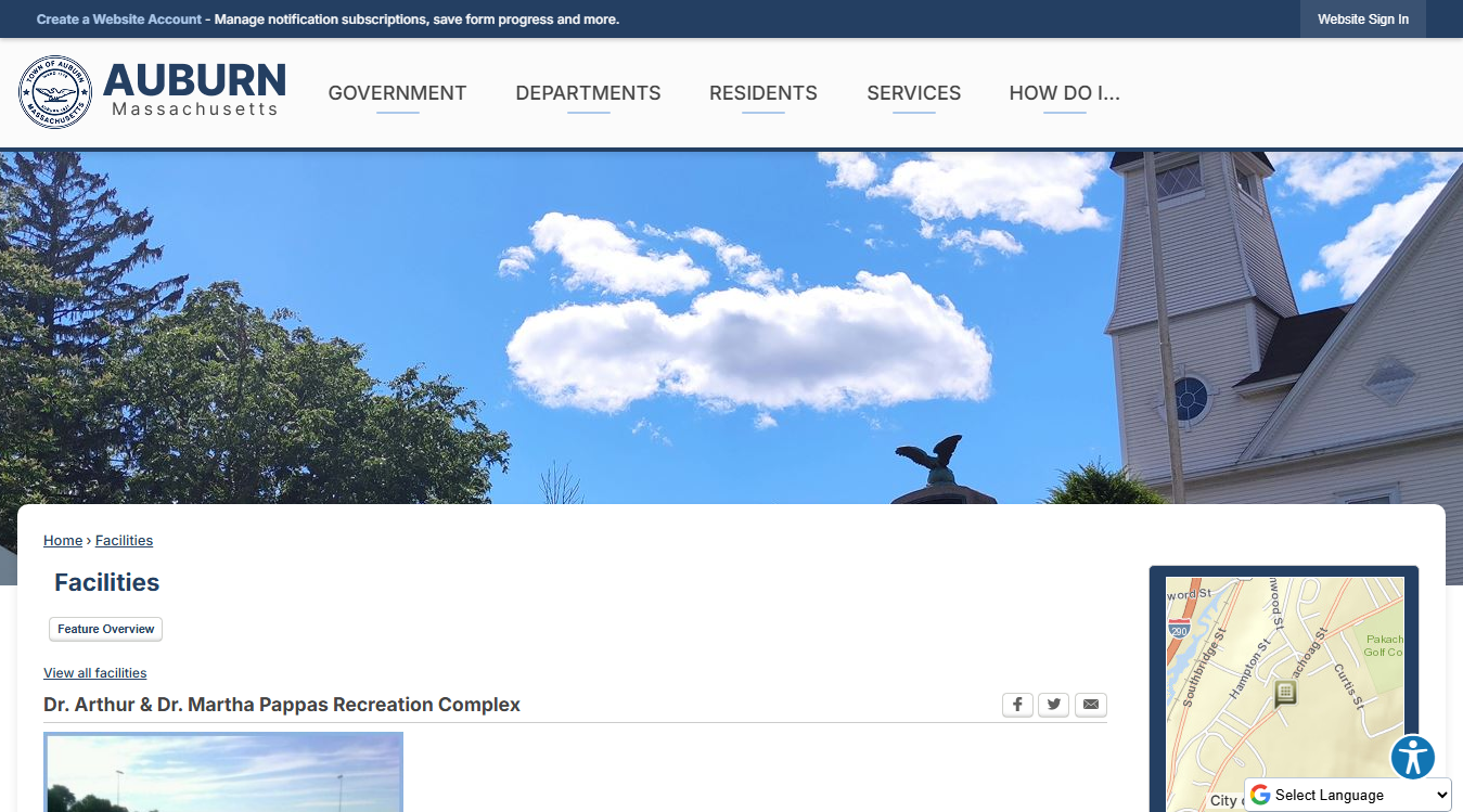 Website screenshot for Auburn Recreation Complex
