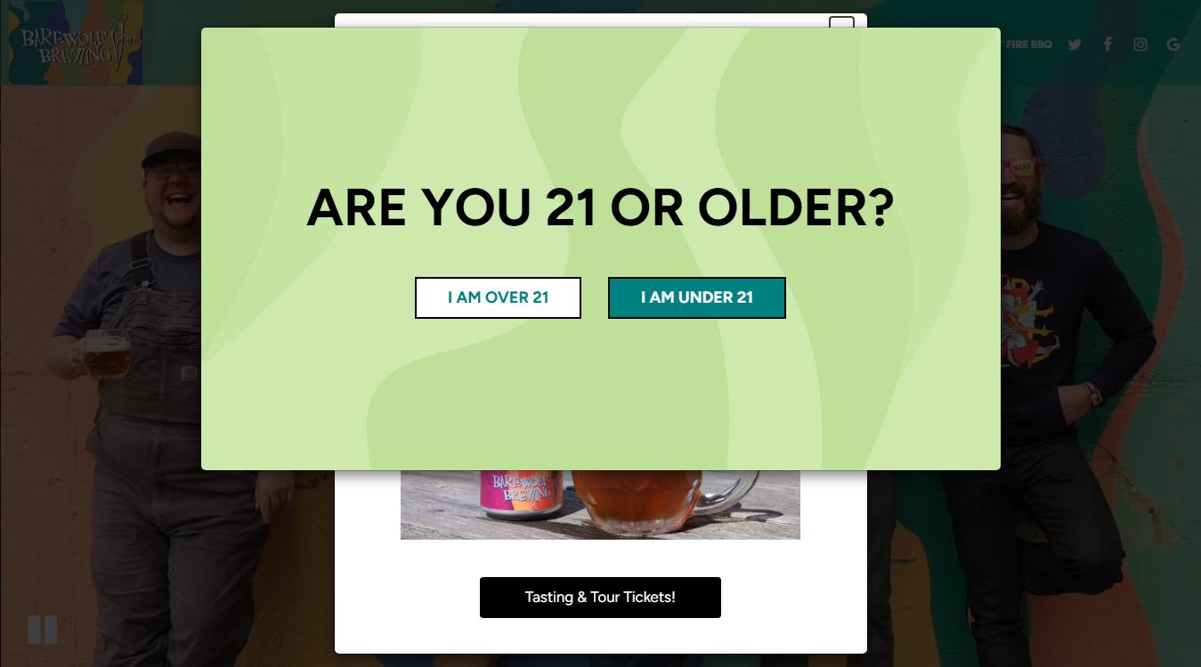 Website screenshot for BareWolf Brewing