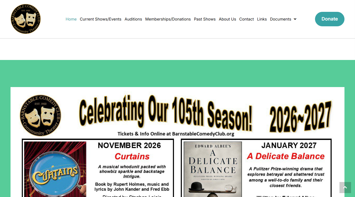 Website screenshot for Barnstable Comedy Club