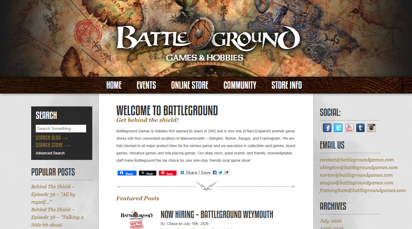 Website screenshot for Battleground Games & Hobbies