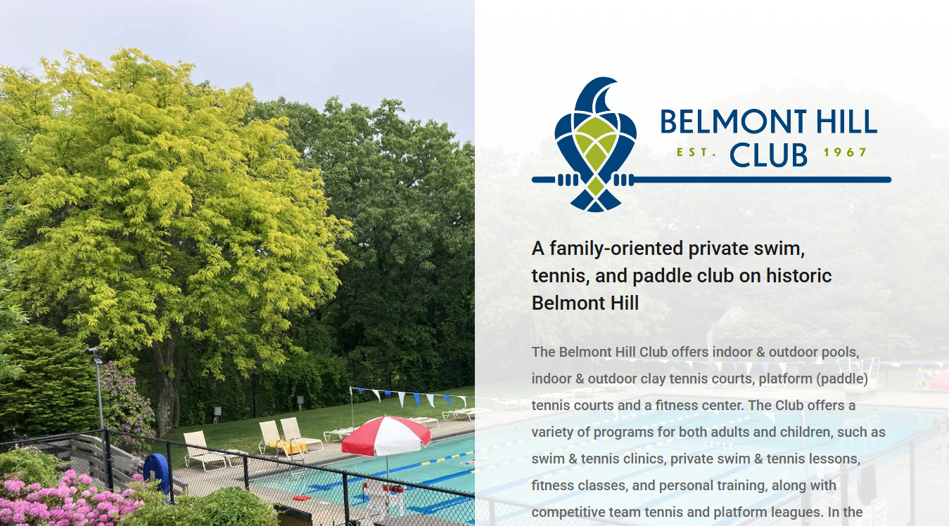 Website screenshot for Belmont Hill Club