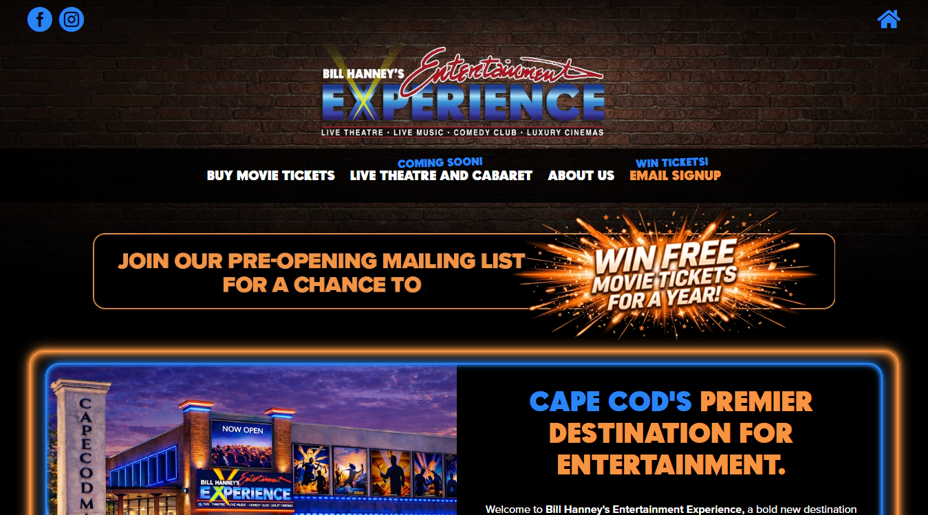 Website screenshot for Bill Hanney's Entertainment Experience