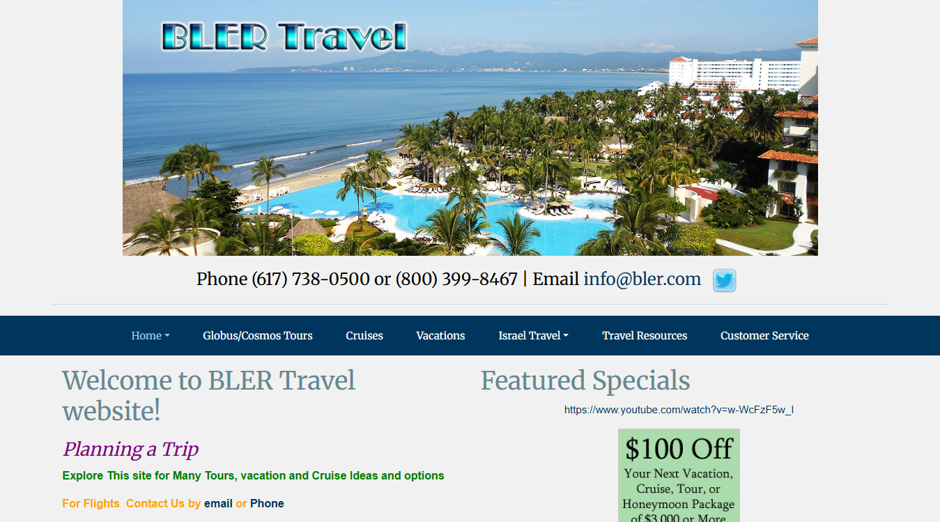 Website screenshot for BLER Travel