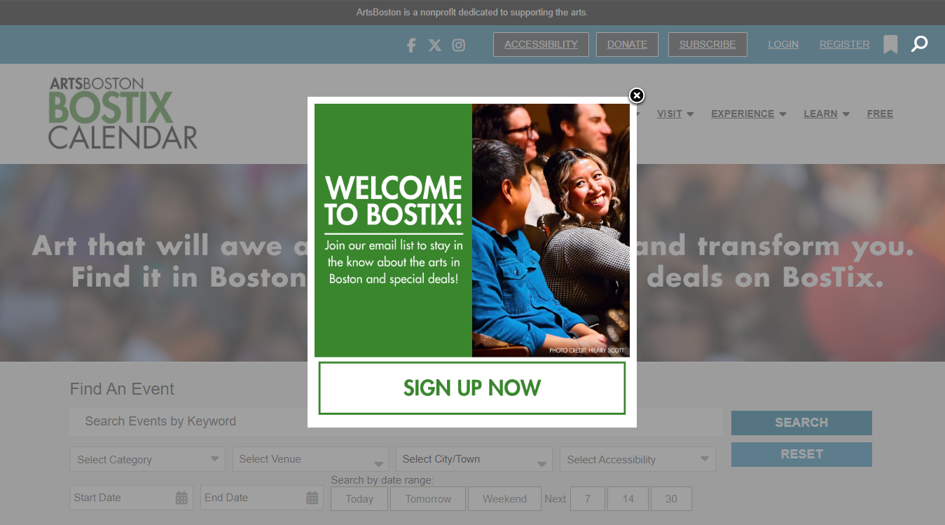 Website screenshot for BosTix Booth: Copley Square