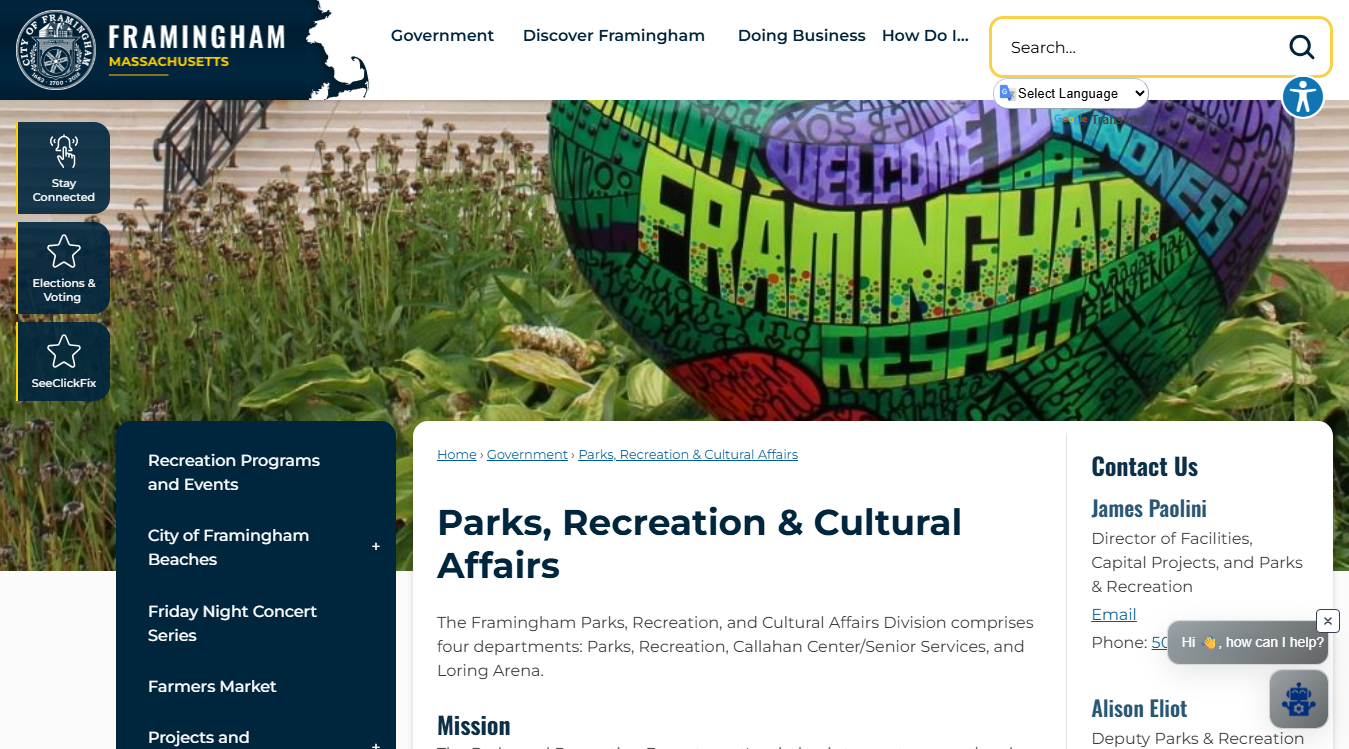 Website screenshot for Bowditch Field Athletic and Cultural Complex