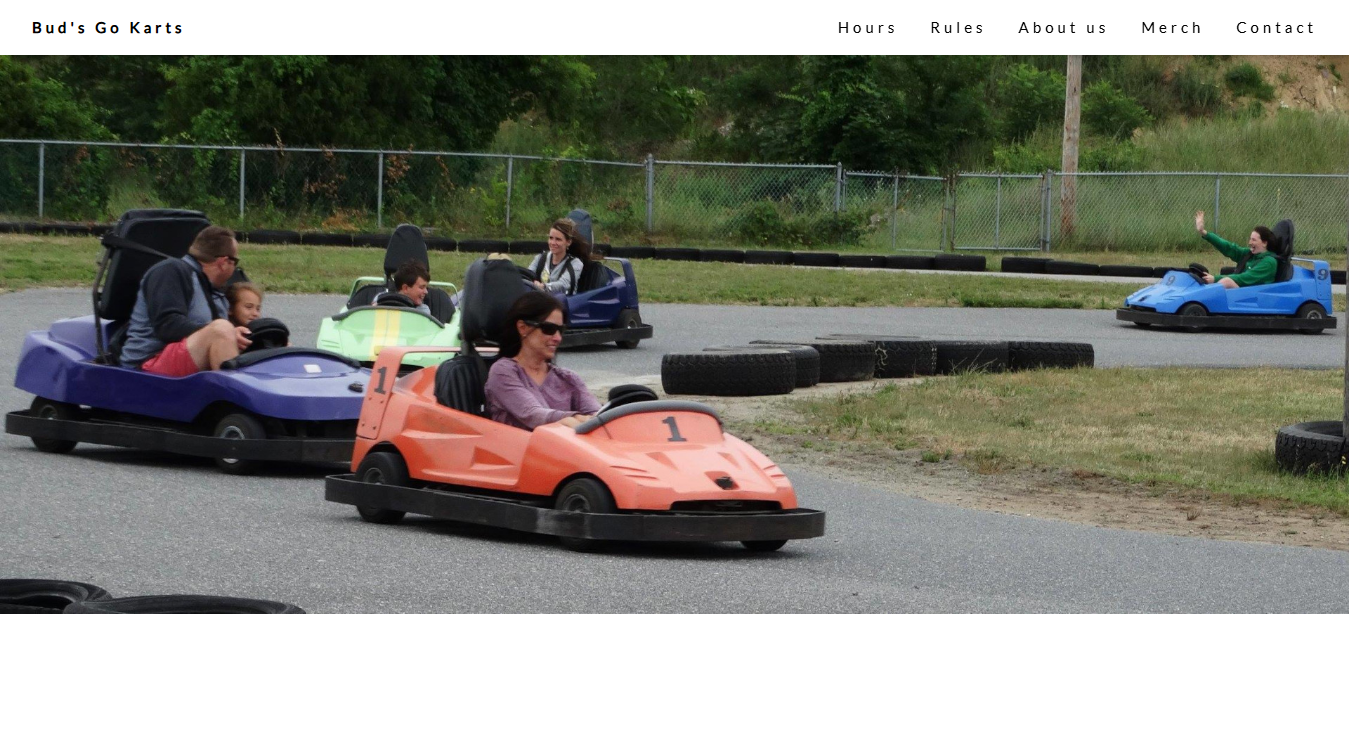 Website screenshot for Bud's Go-Karts