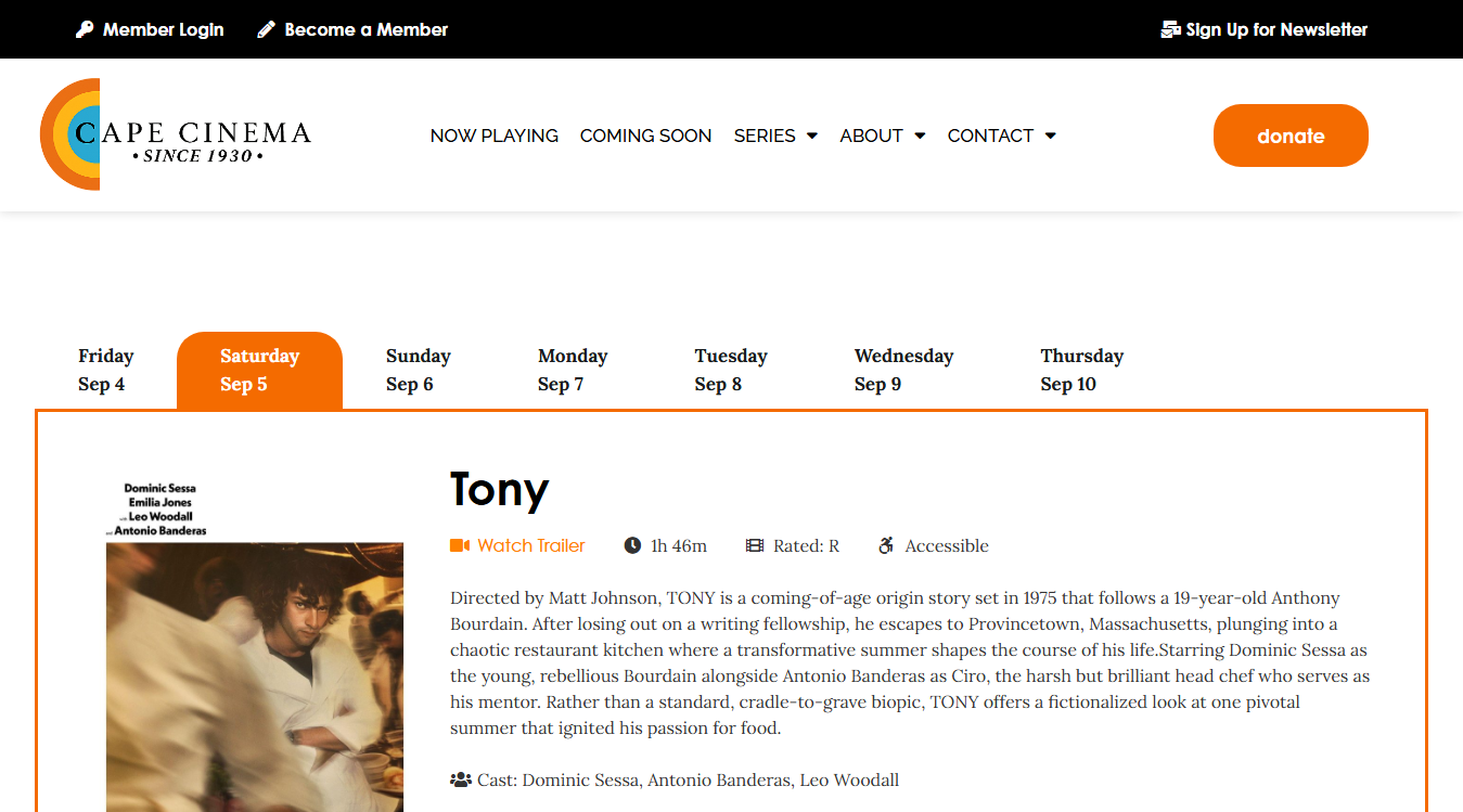Website screenshot for Cape Cinema