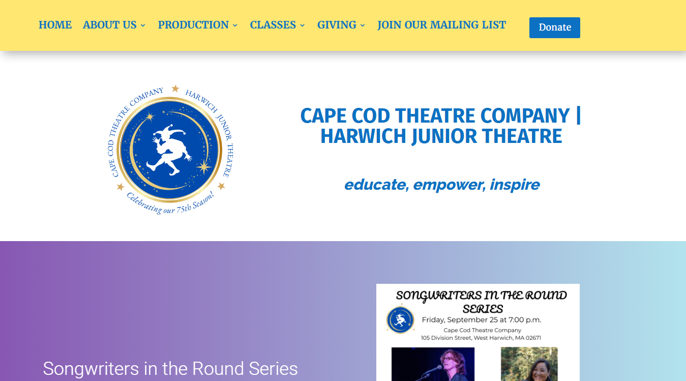 Website screenshot for Cape Cod Theatre Company / Harwich Junior Theatre