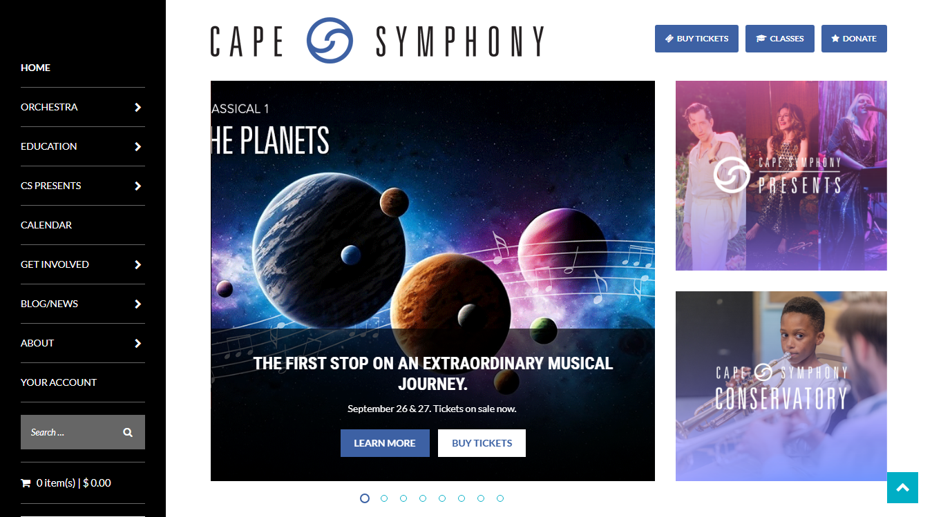 Website screenshot for Cape Symphony