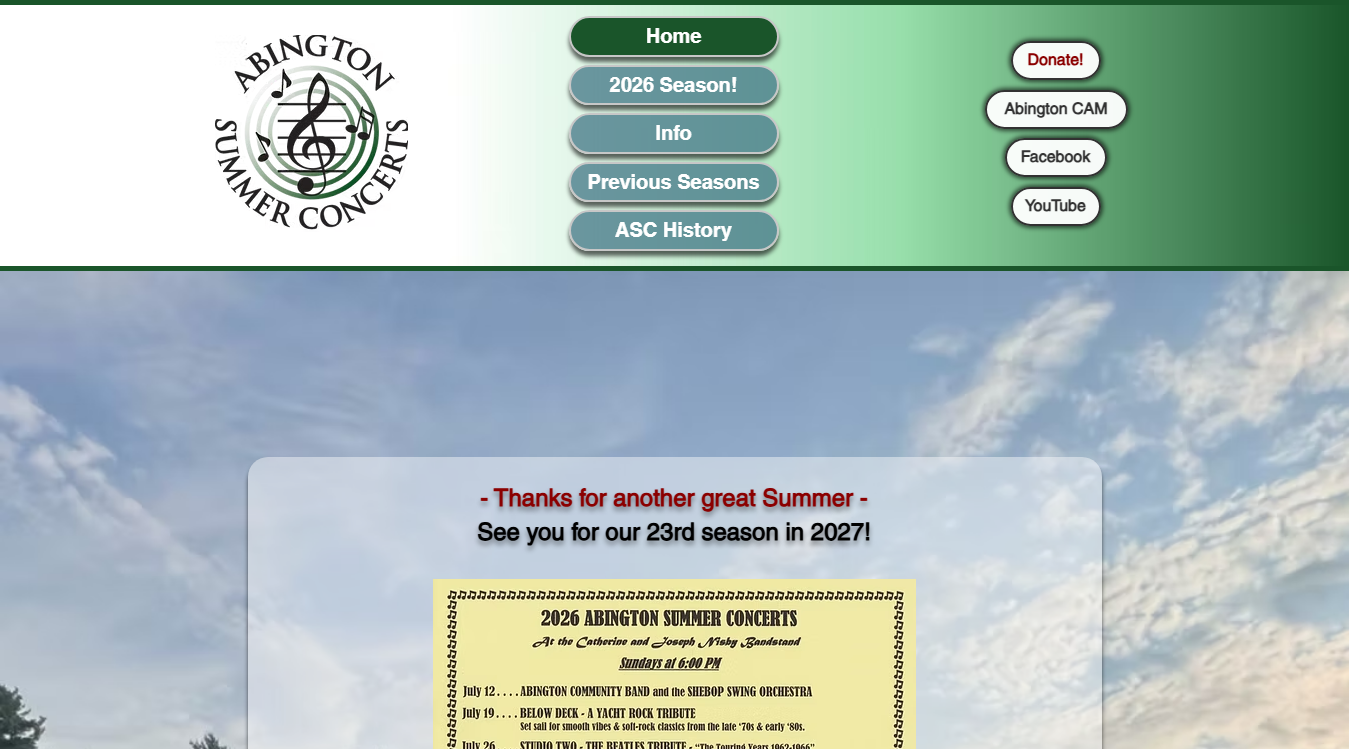 Website screenshot for Catherine and Joseph Nisby Bandstand
