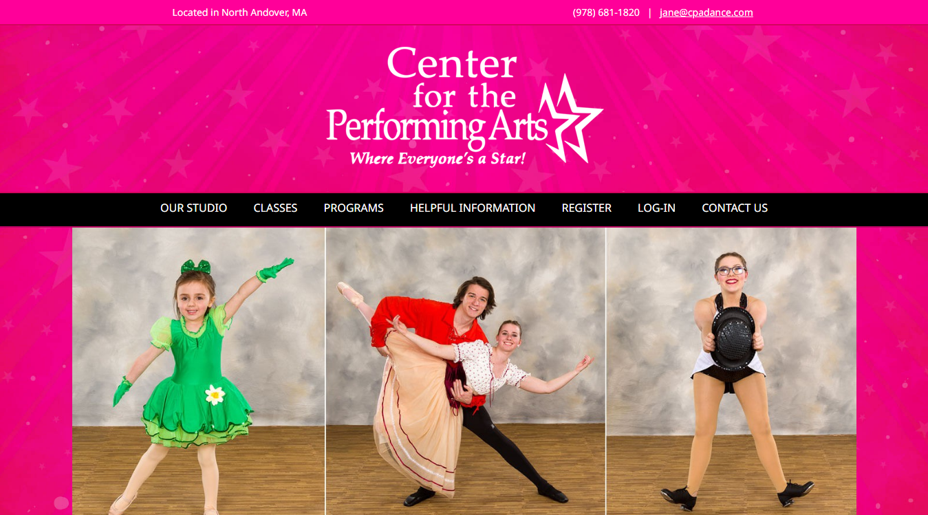 Website screenshot for Center for the Performing Arts