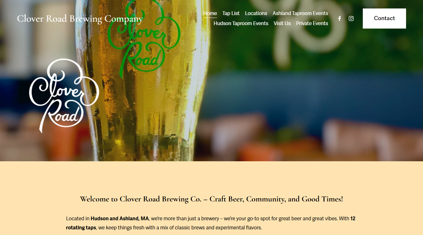 Website screenshot for Clover Road Brewing Company - Ashland