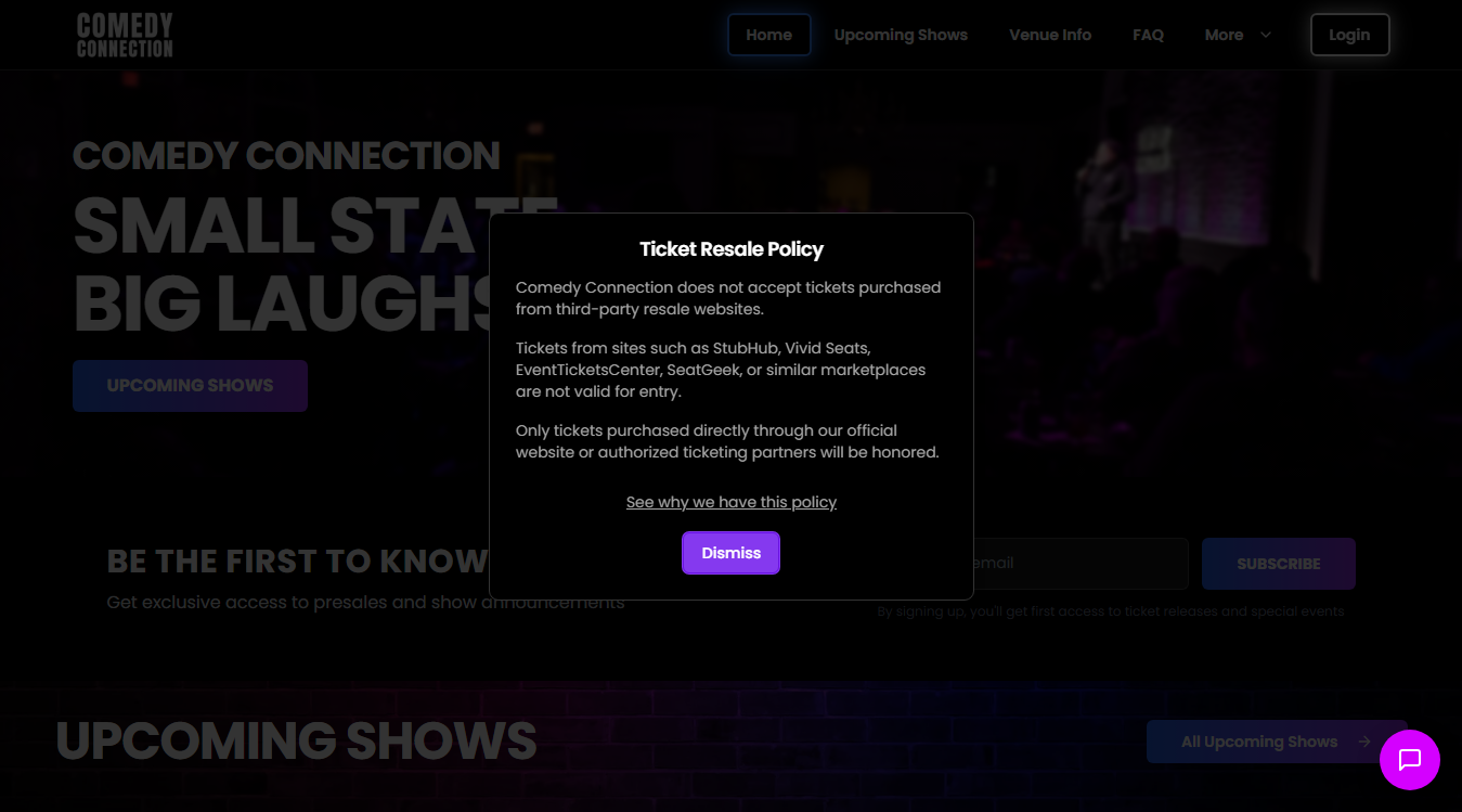 Website screenshot for Comedy Connection