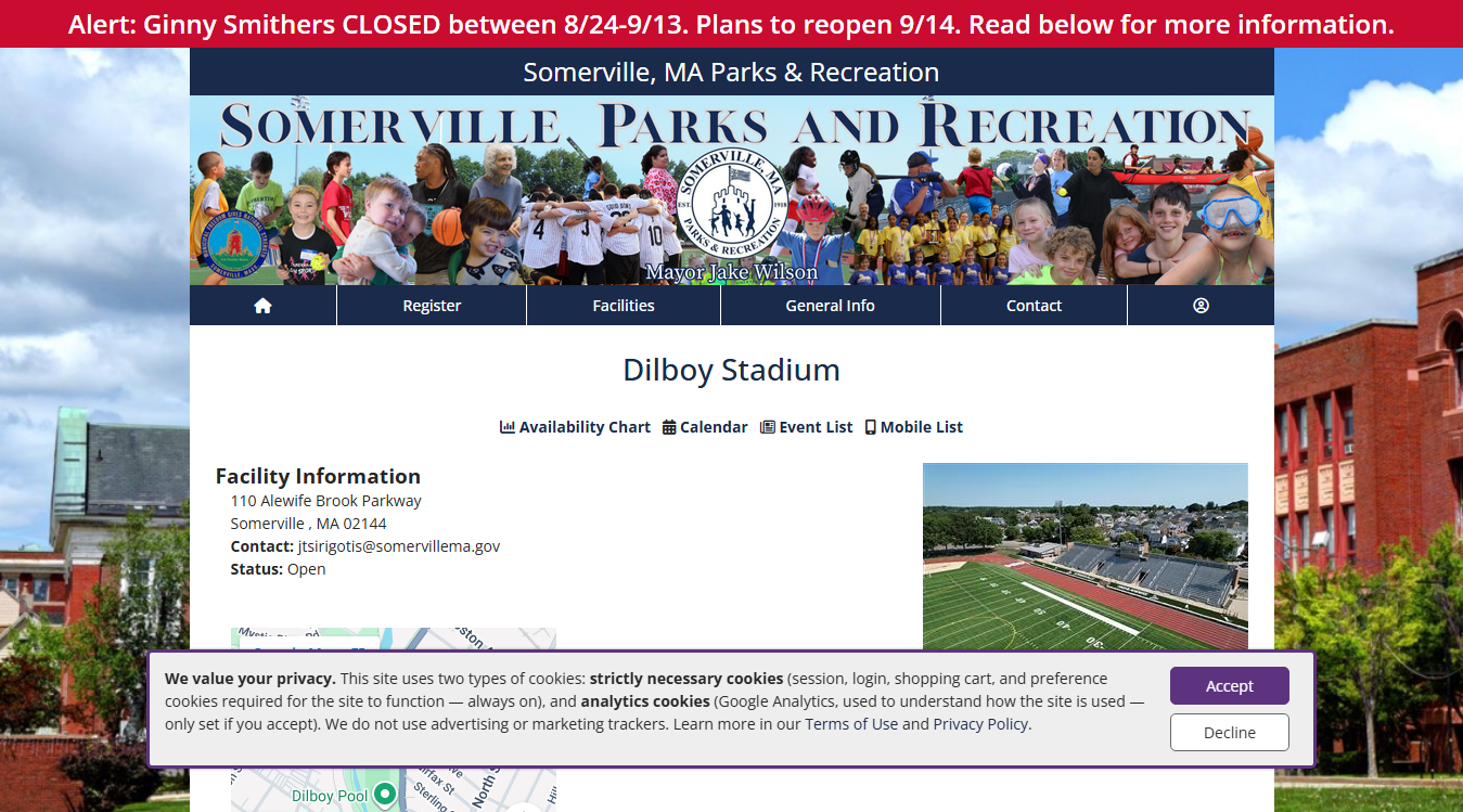 Website screenshot for Dilboy Stadium