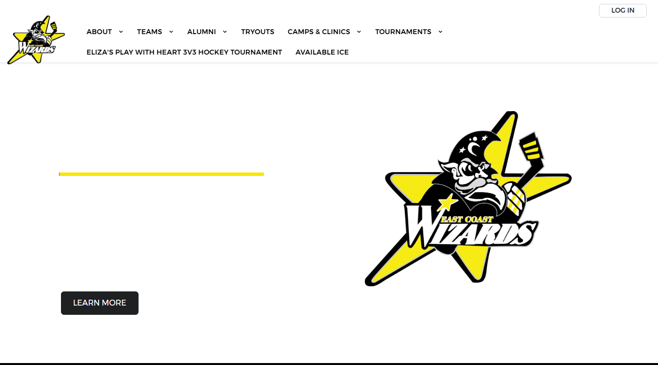 Website screenshot for East Coast Wizards Hockey Club
