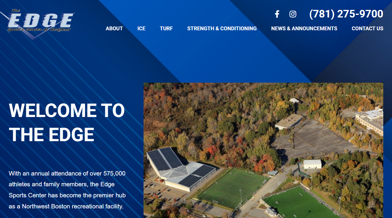 Website screenshot for Edge Sports Center of Bedford