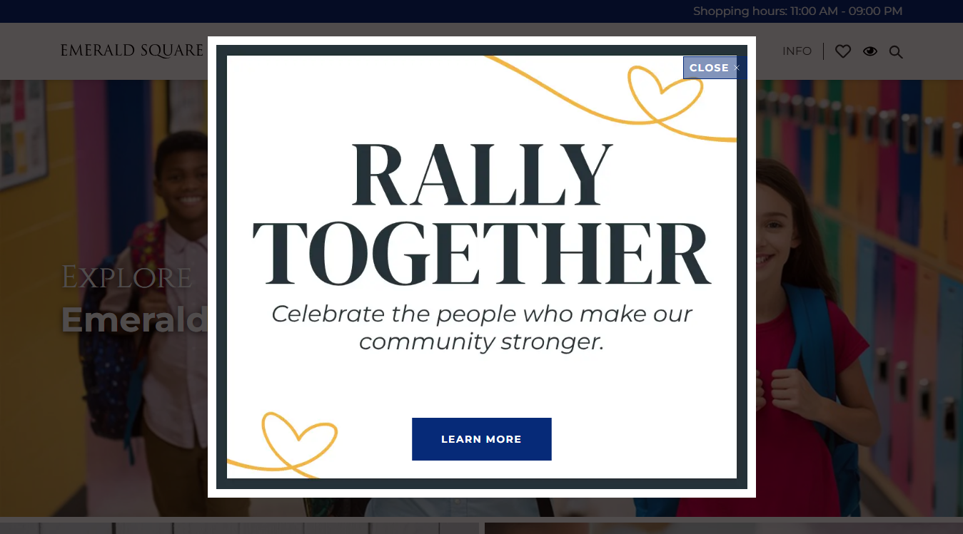Website screenshot for Emerald Square Mall