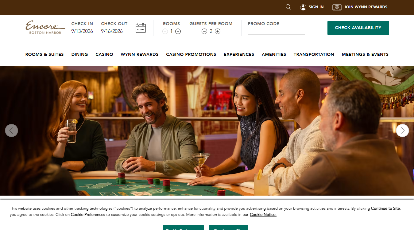 Website screenshot for Encore Boston Harbor