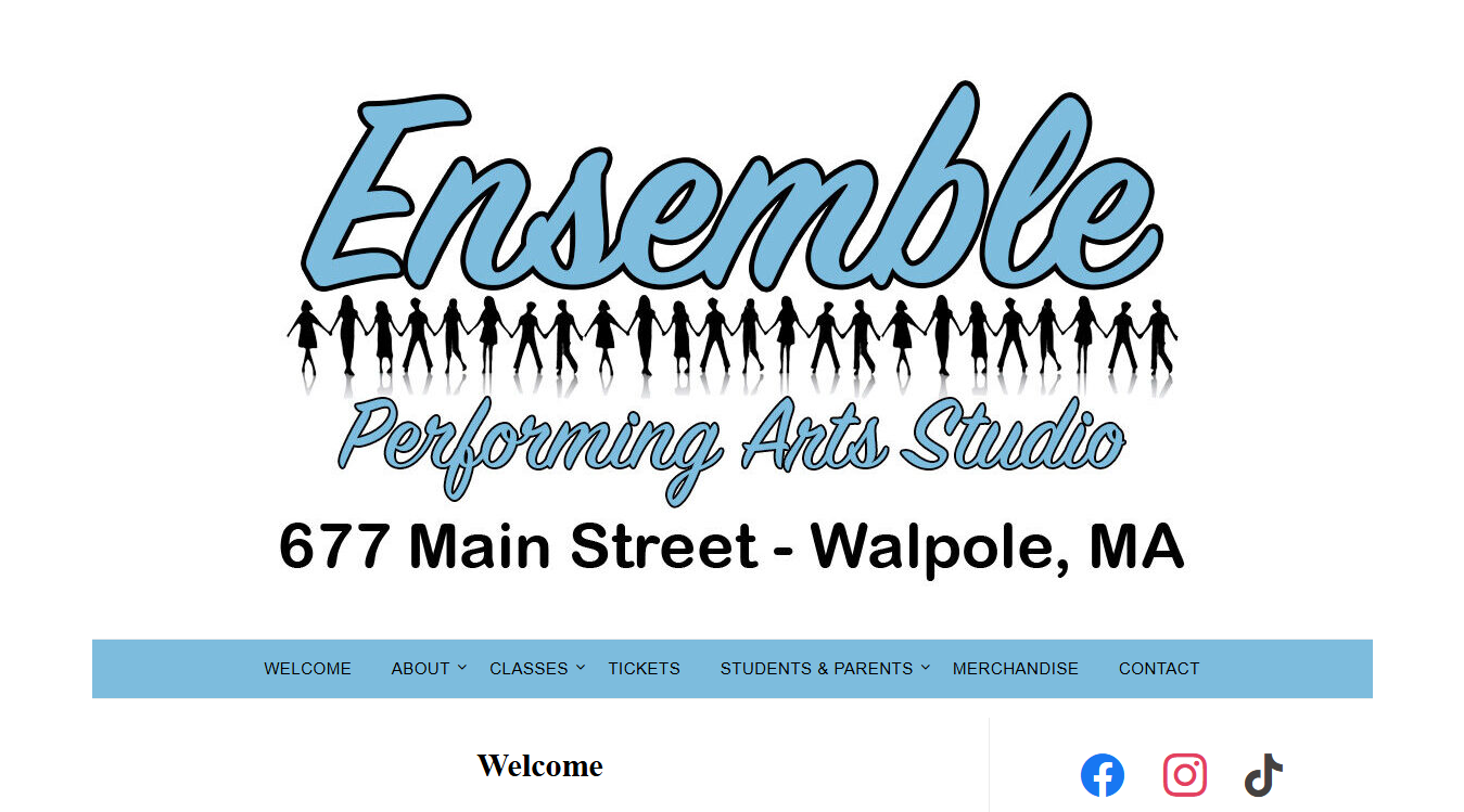 Website screenshot for Ensemble Performing Arts Studio