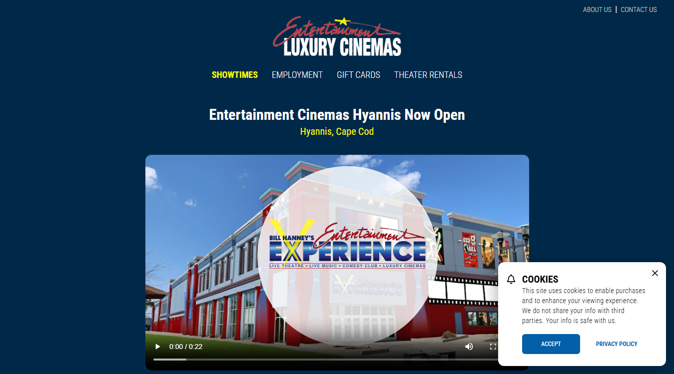 Website screenshot for Entertainment Luxury Cinemas Hyannis