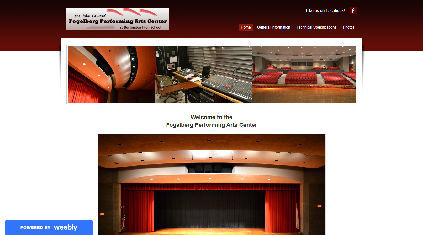 Website screenshot for Fogelberg Performing Arts Center