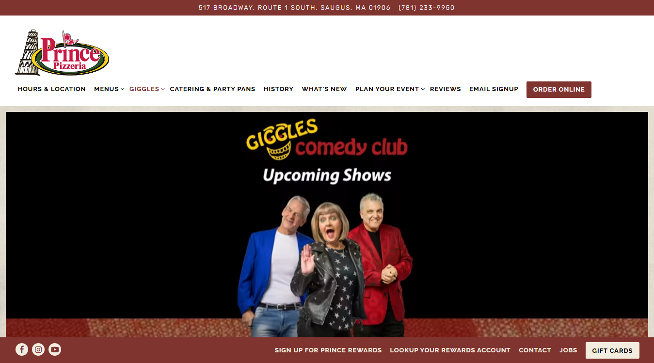 Website screenshot for Giggles Comedy Club