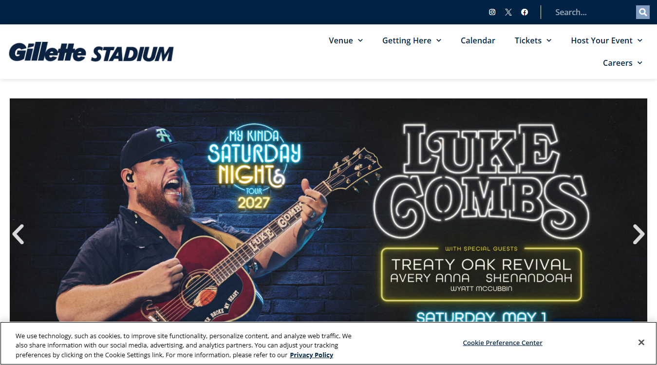 Website screenshot for Gillette Stadium
