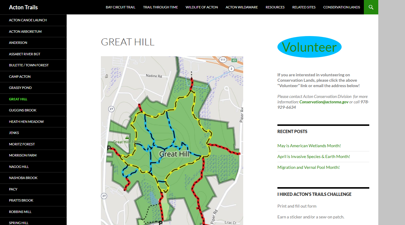 Website screenshot for Great Hill Recreation Area