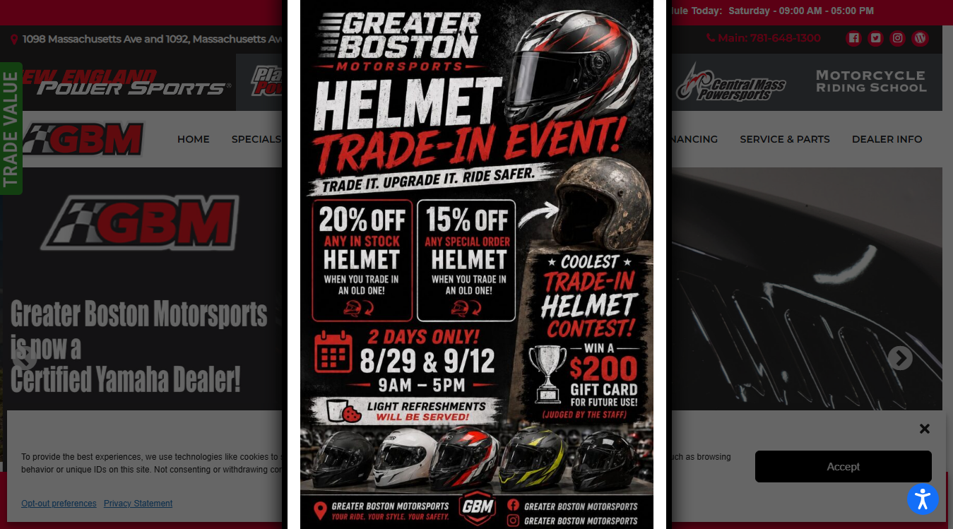 Website screenshot for Greater Boston Motorsports