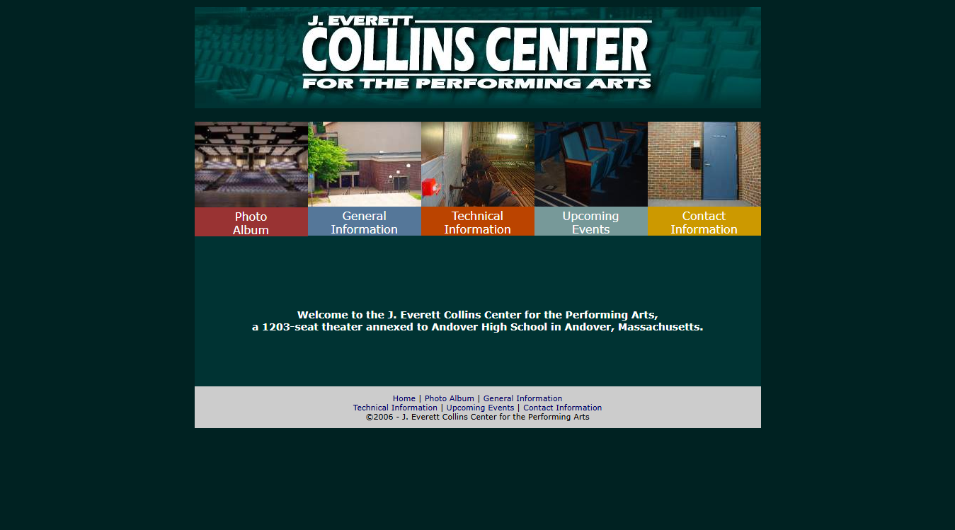 Website screenshot for J. Everett Collins Center for the Performing Arts