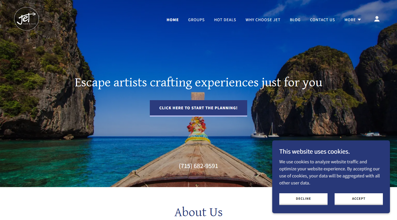 Website screenshot for JET Travel & Tours