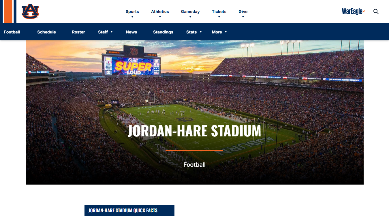 Website screenshot for Jordan-Hare Stadium
