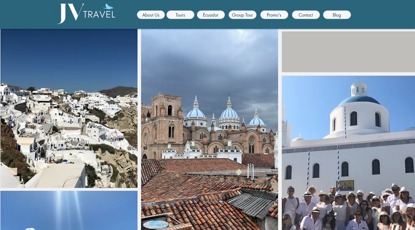Website screenshot for JV Travel Agency