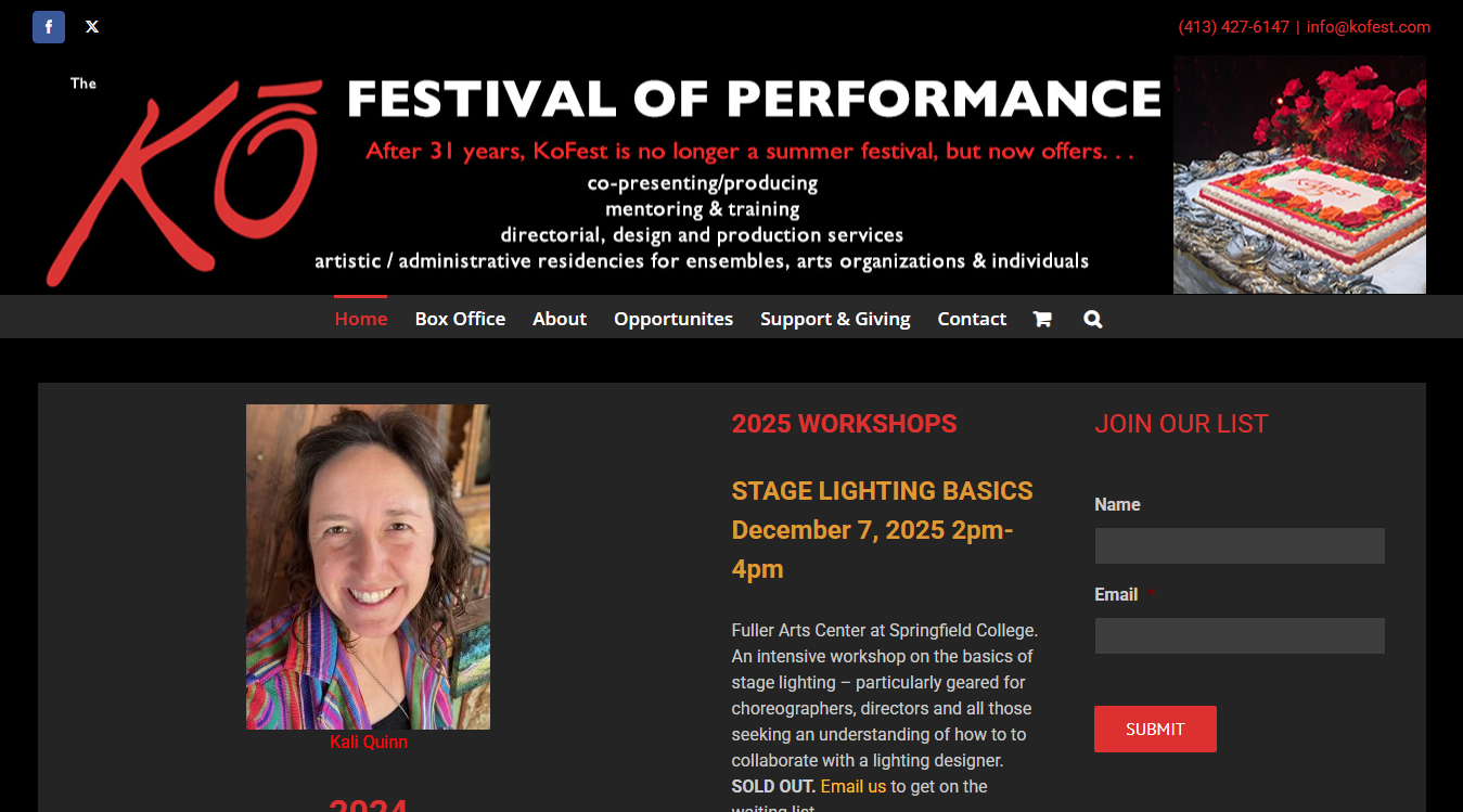 Website screenshot for Ko Festival of Performance