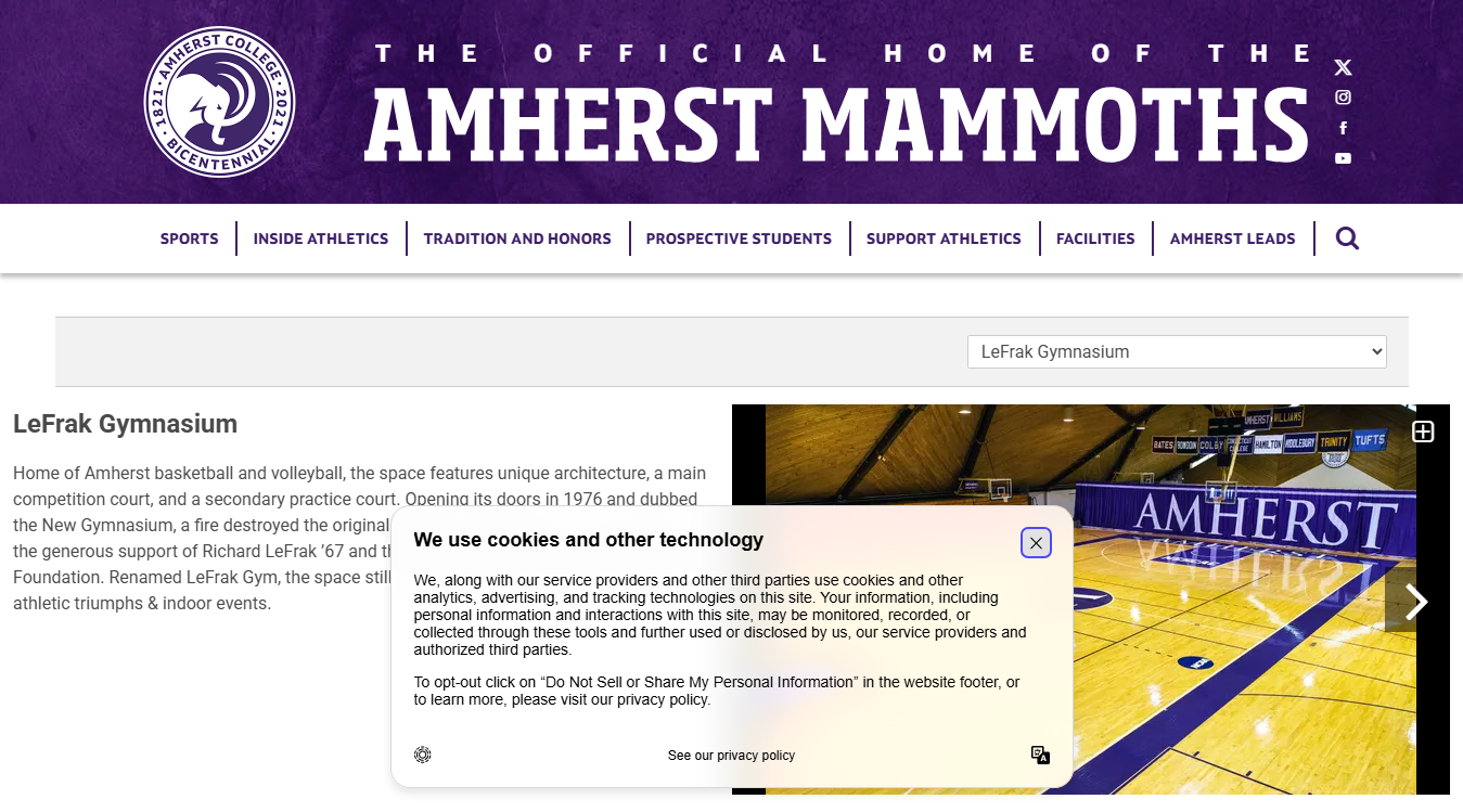 Website screenshot for LeFrak Gymnasium