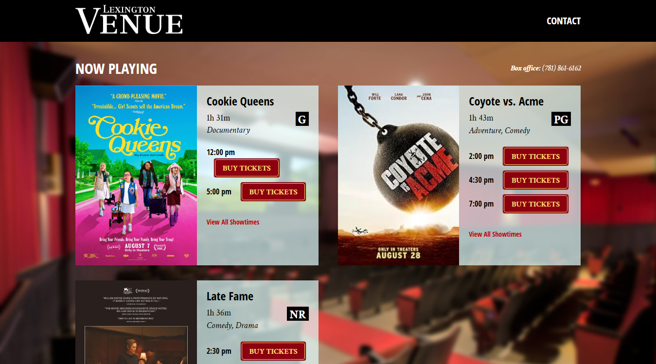 Website screenshot for Lexington Venue