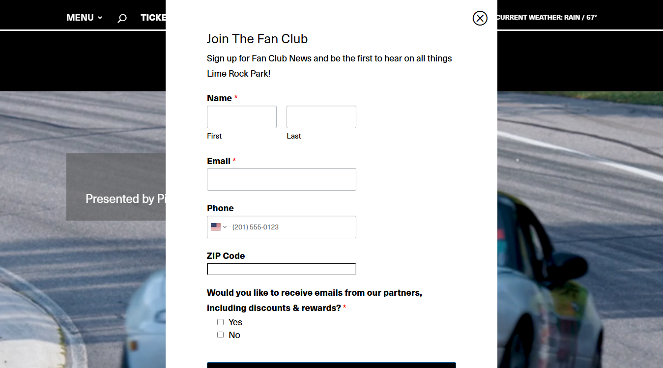 Website screenshot for Lime Rock Park