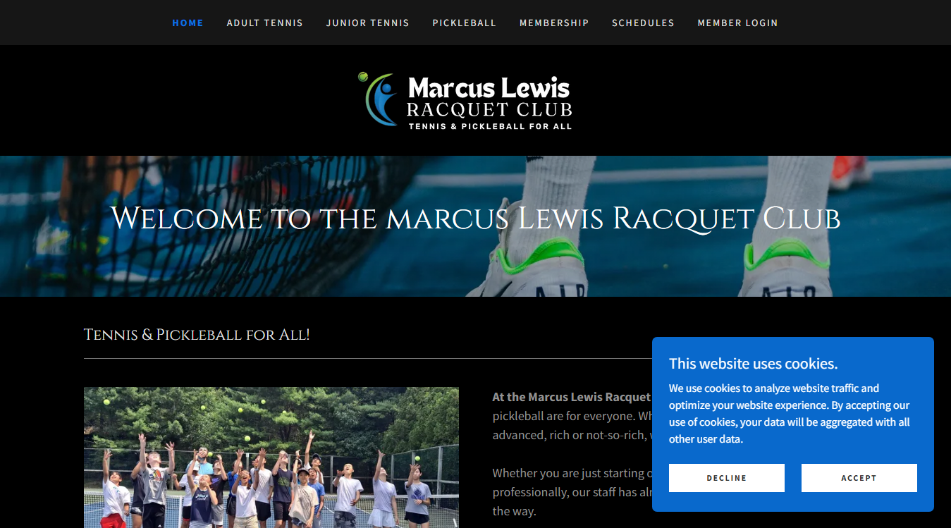 Website screenshot for Marcus Lewis Tennis Center West