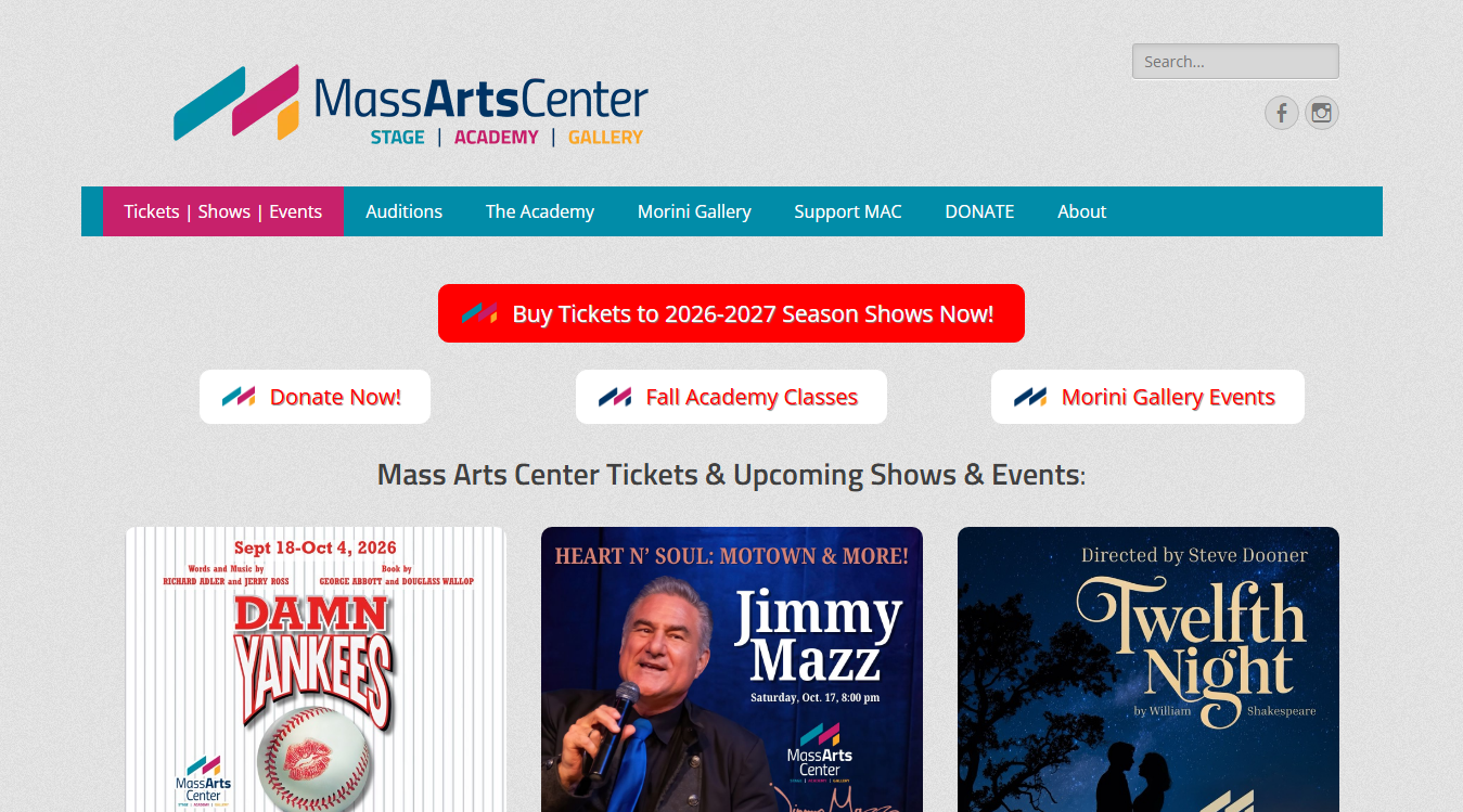 Website screenshot for Mass Arts Center