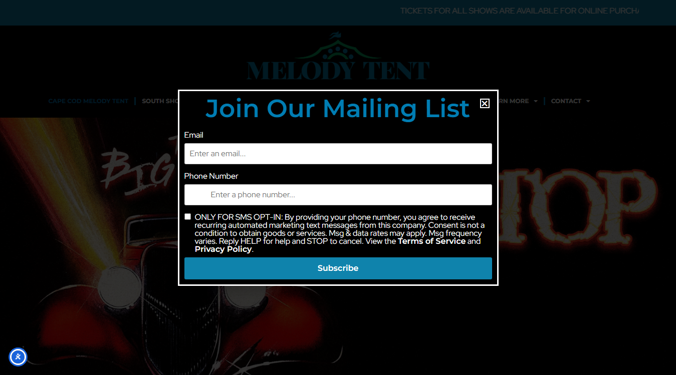 Website screenshot for Melody Tent